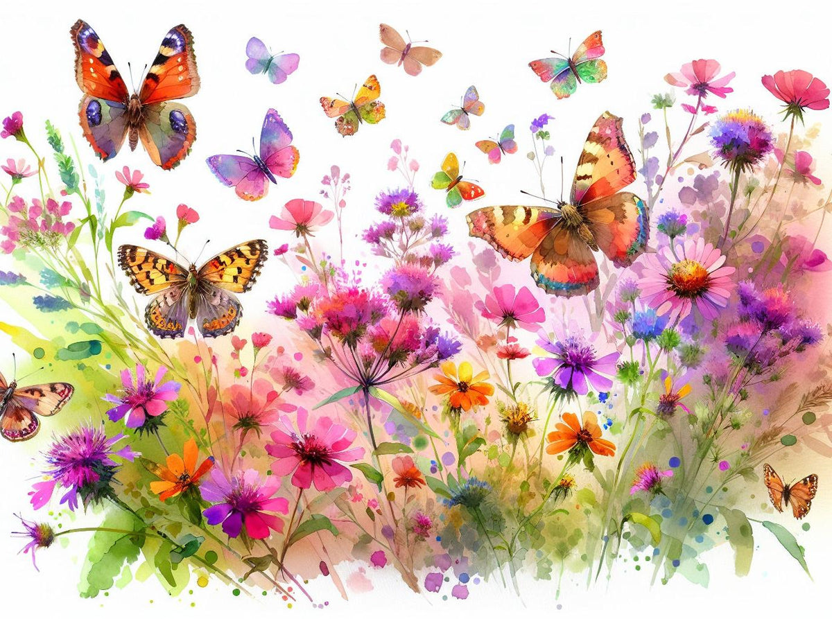 Papier peint papillons fleurs des champs