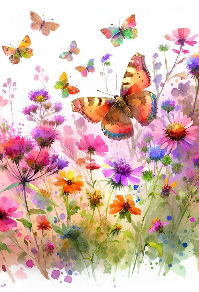Papier peint papillons fleurs des champs