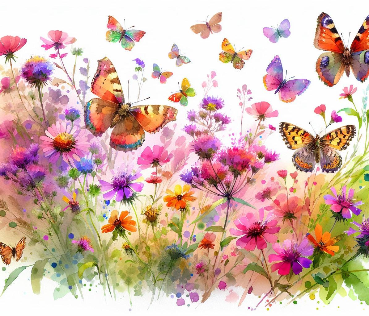 Papier peint papillons fleurs des champs