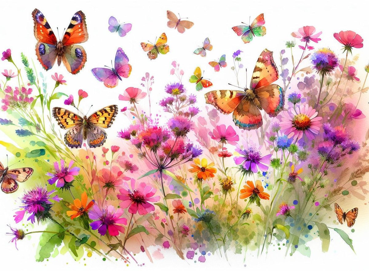 Papier peint papillons fleurs des champs