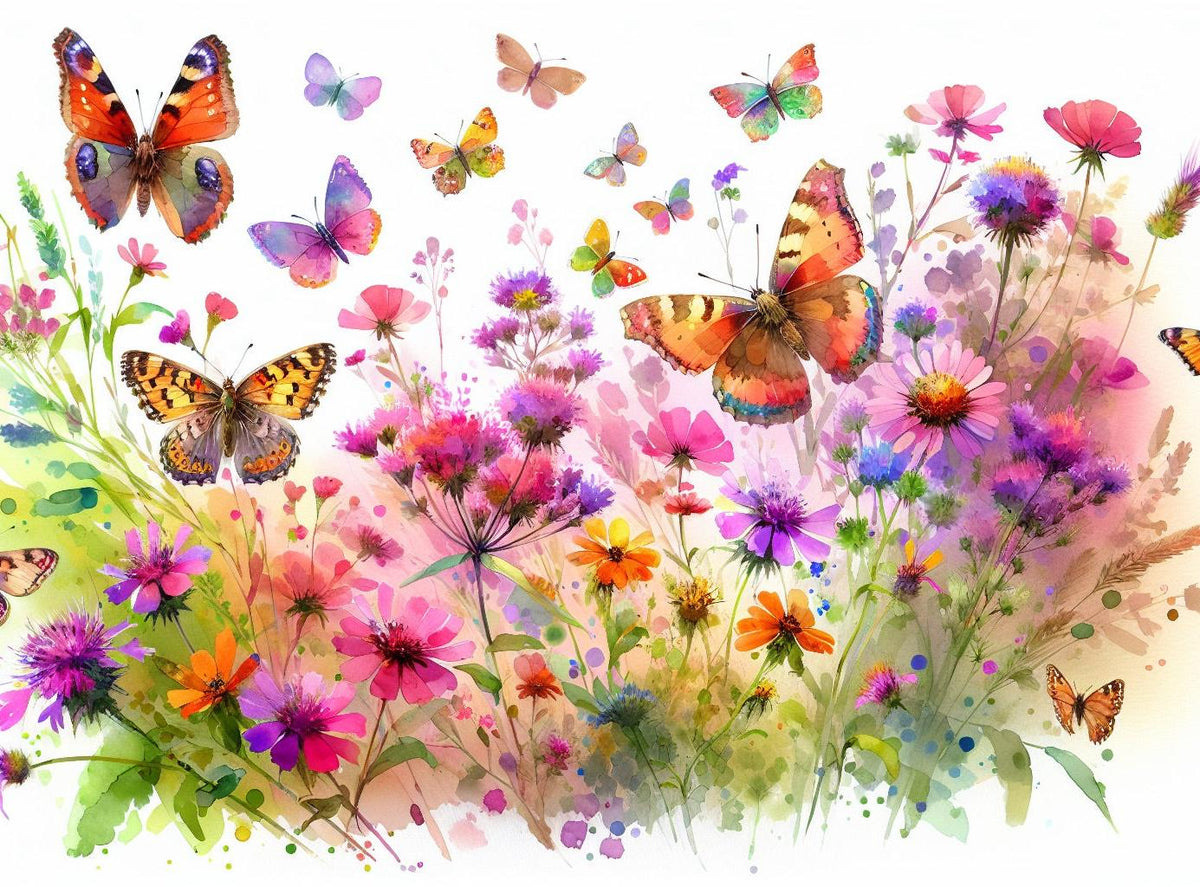 Papier peint papillons fleurs des champs