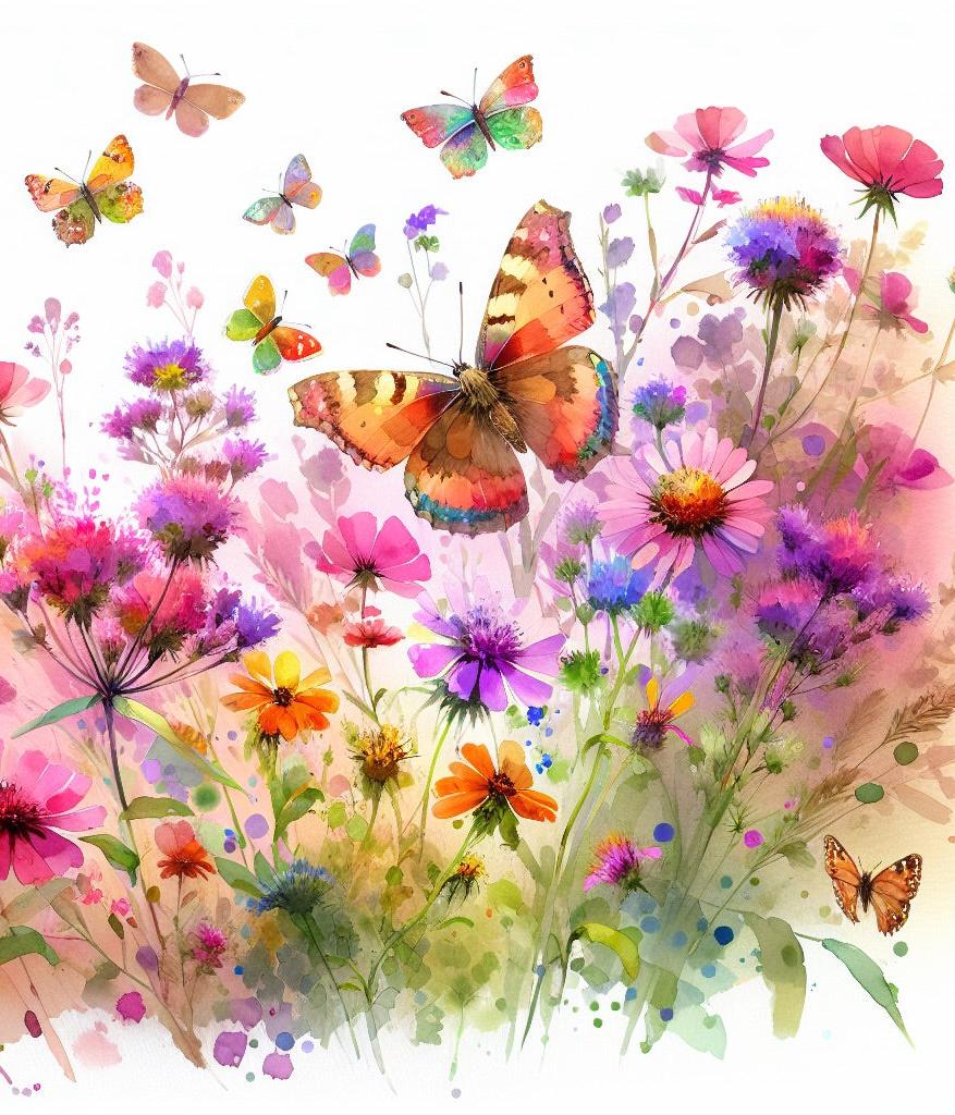 Papier peint papillons fleurs des champs