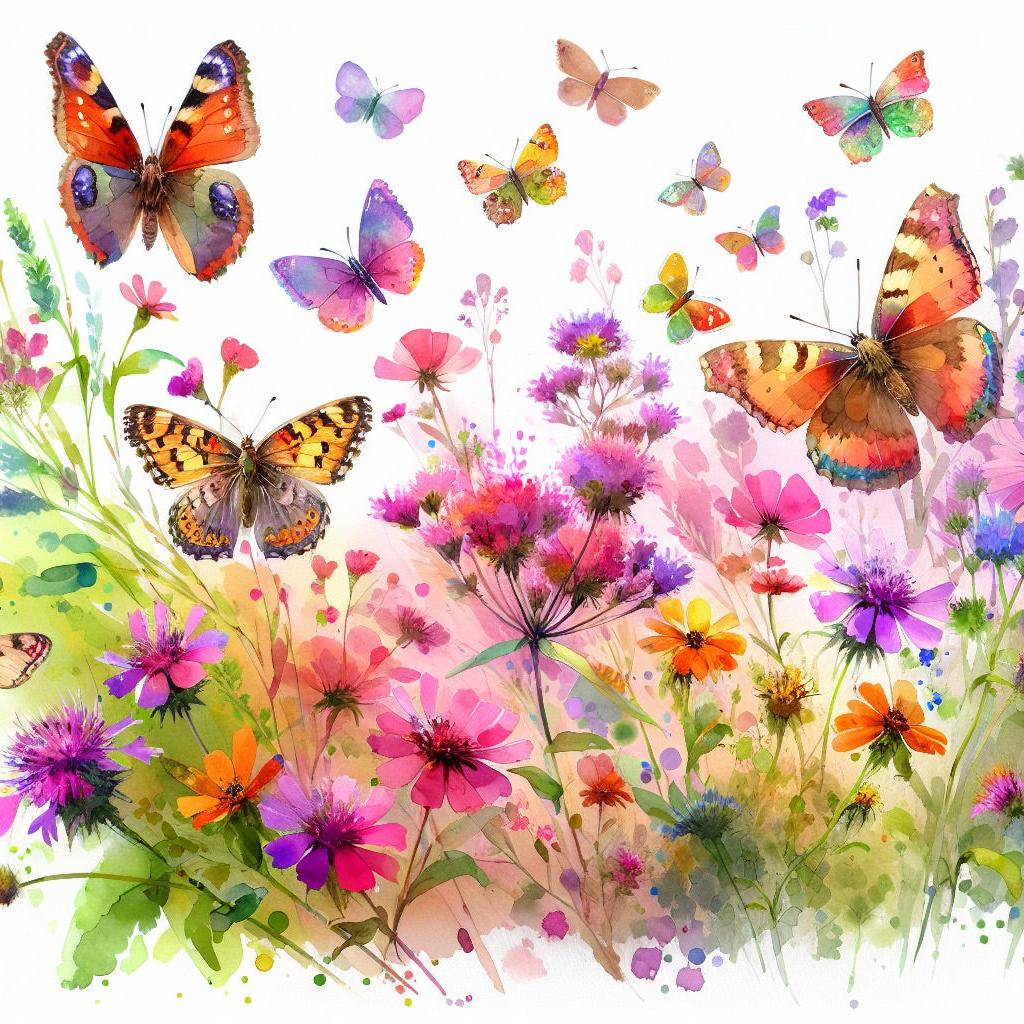 Papier peint papillons fleurs des champs