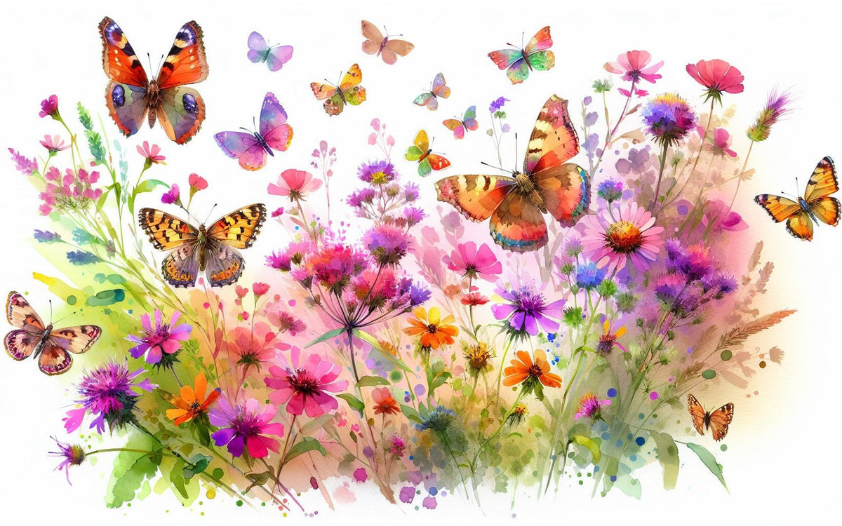 Papier peint papillons fleurs des champs