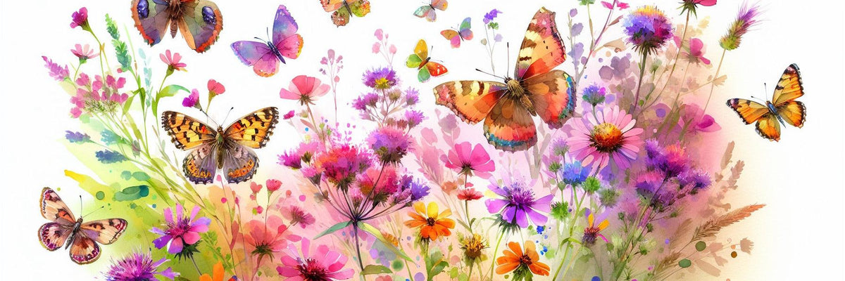 Papier peint papillons fleurs des champs