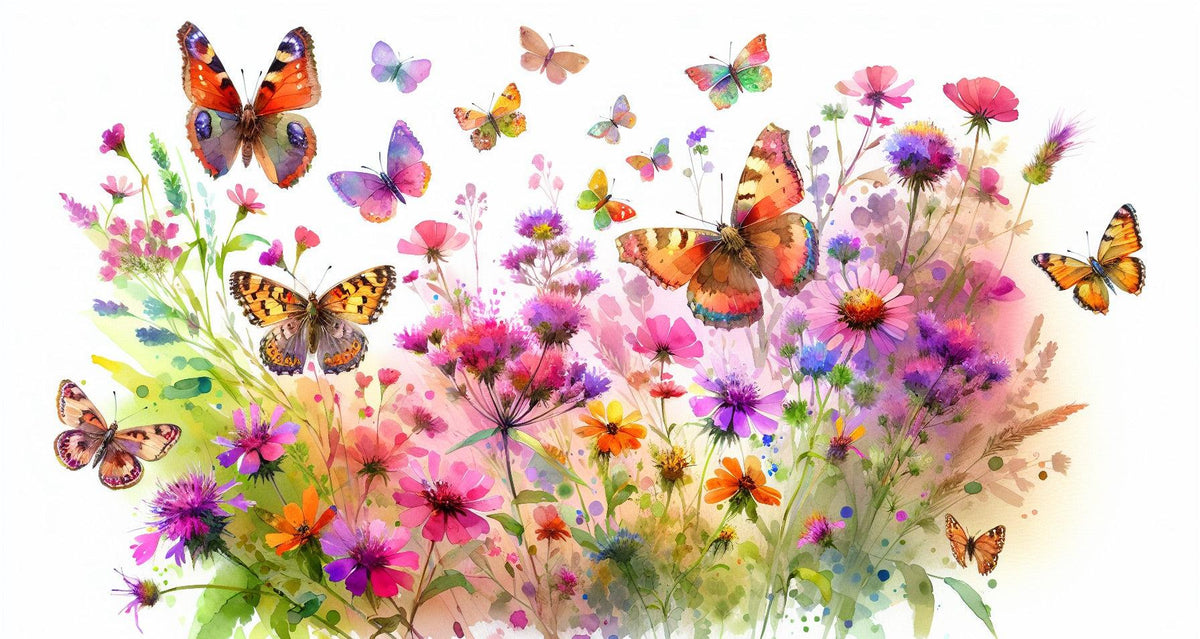 Papier peint papillons fleurs des champs