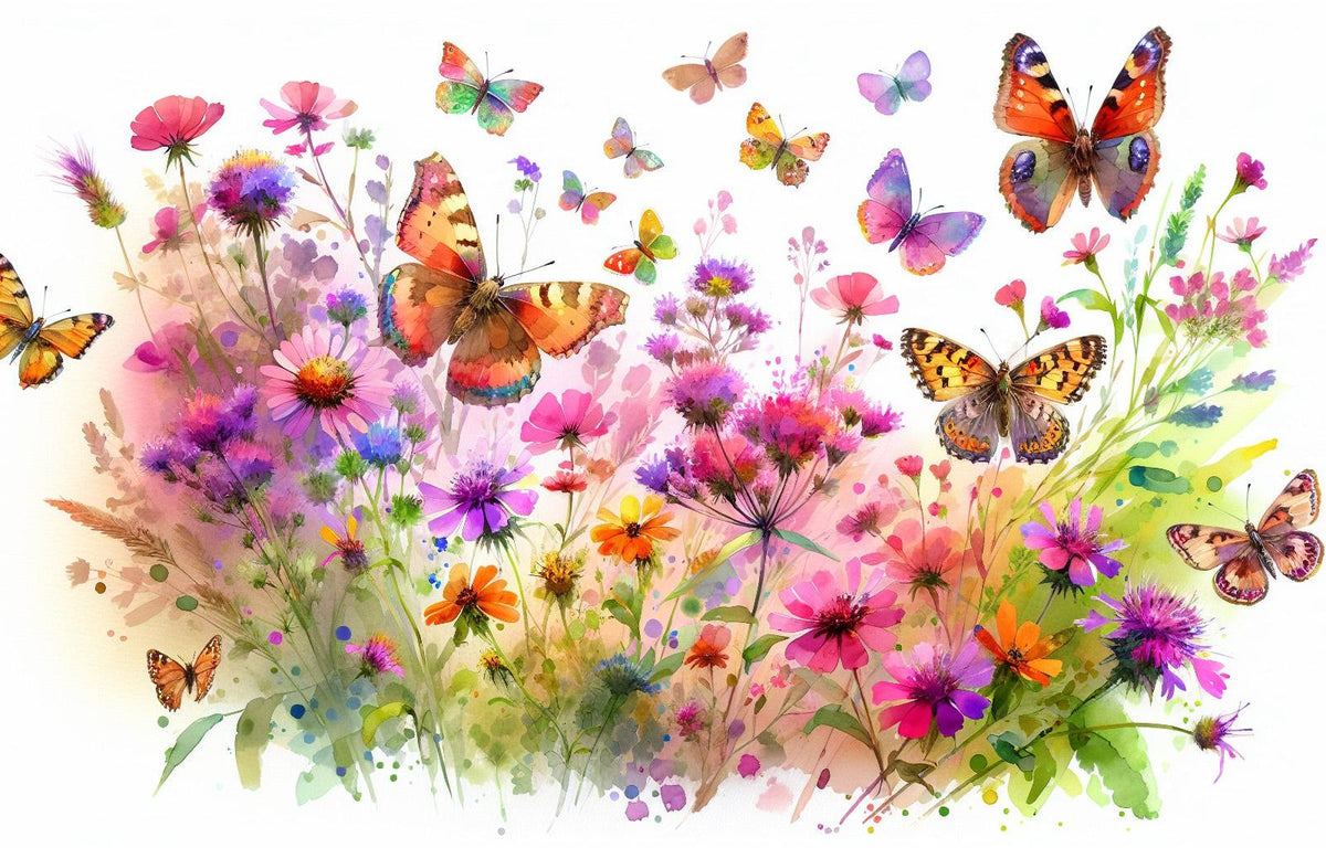 Papier peint papillons fleurs des champs