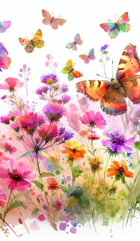 Papier peint papillons fleurs des champs