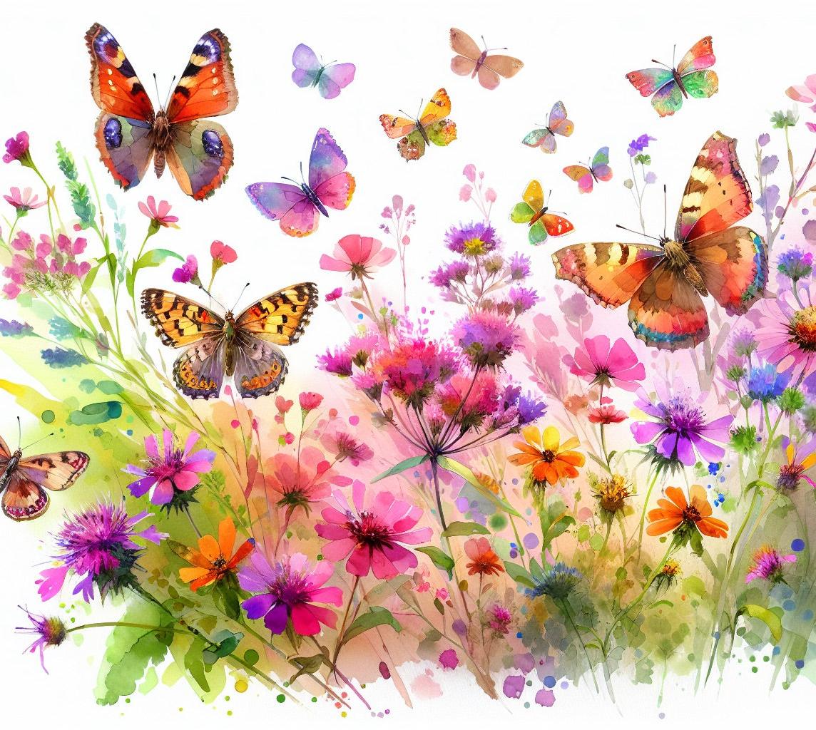 Papier peint papillons fleurs des champs