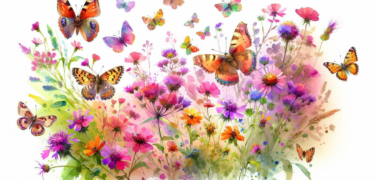 Papier peint papillons fleurs des champs