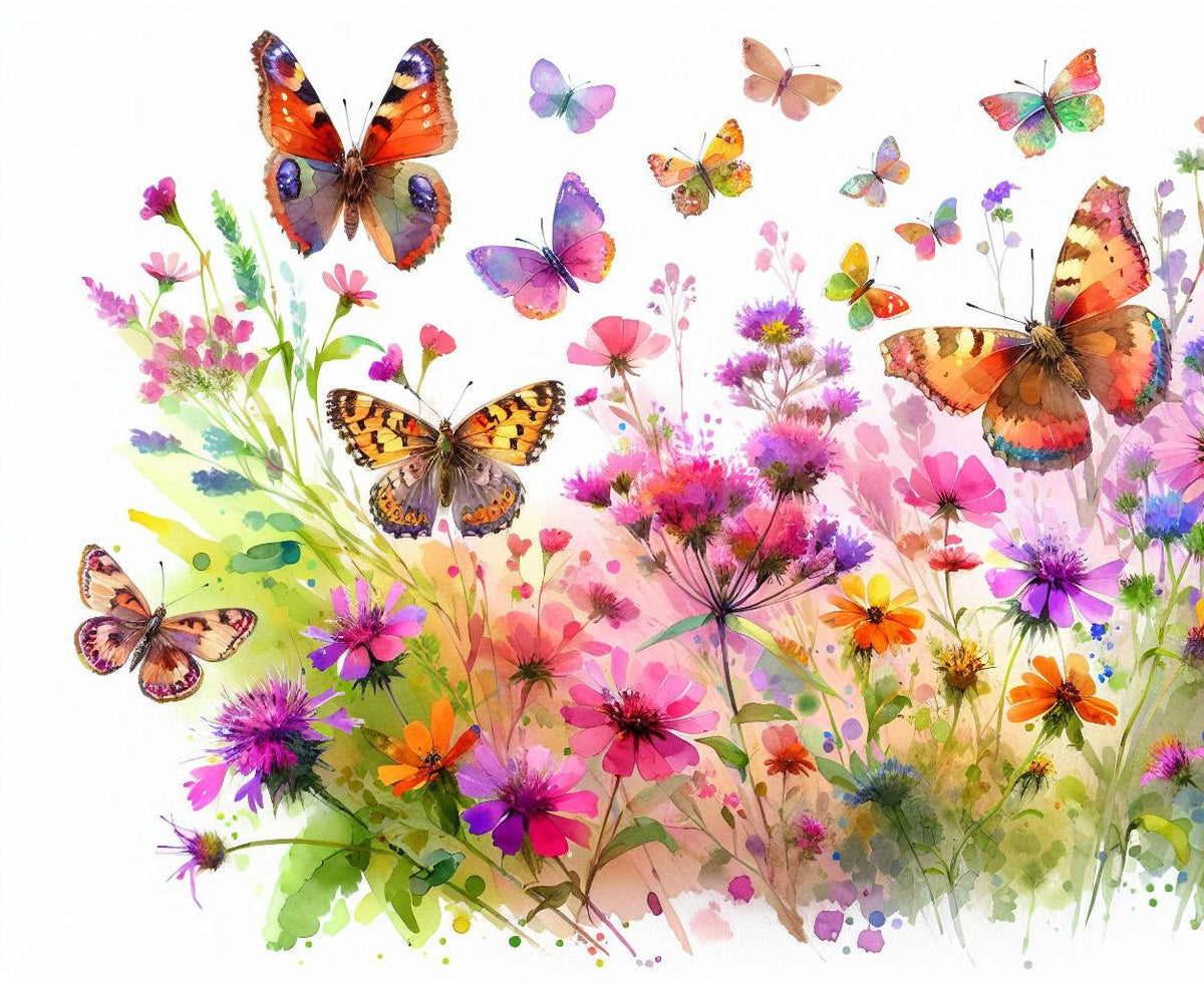 Papier peint papillons fleurs des champs