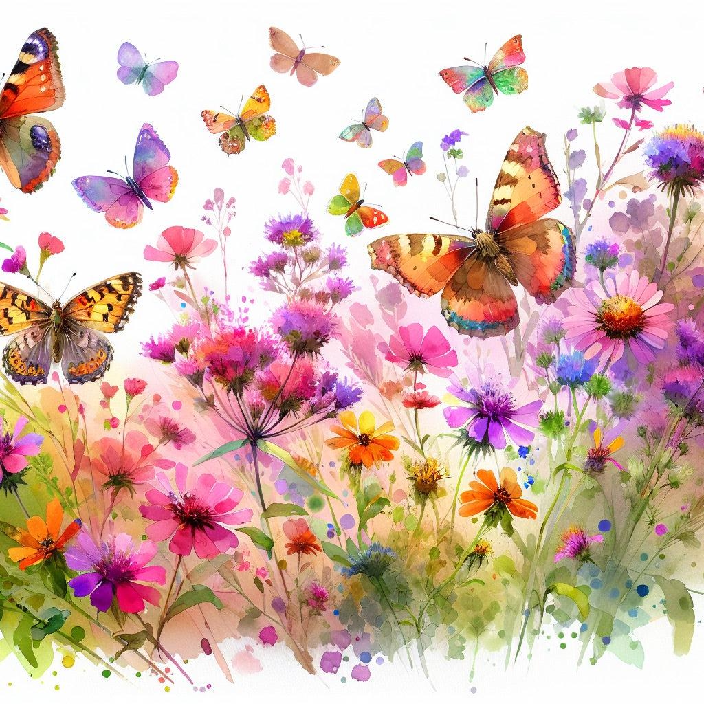 Papier peint papillons fleurs des champs