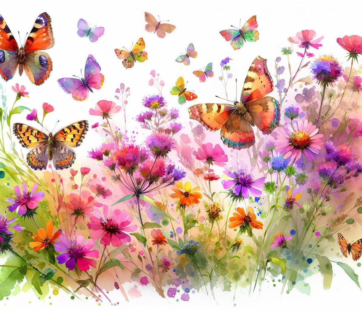 Papier peint papillons fleurs des champs