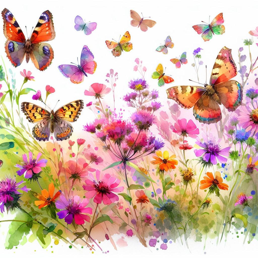 Papier peint papillons fleurs des champs