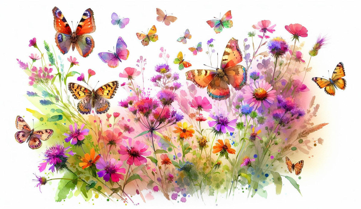 Papier peint papillons fleurs des champs