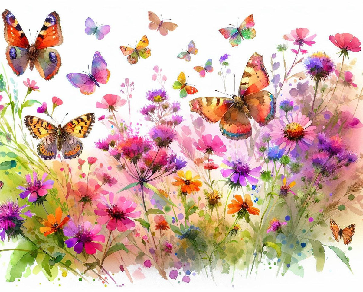 Papier peint papillons fleurs des champs