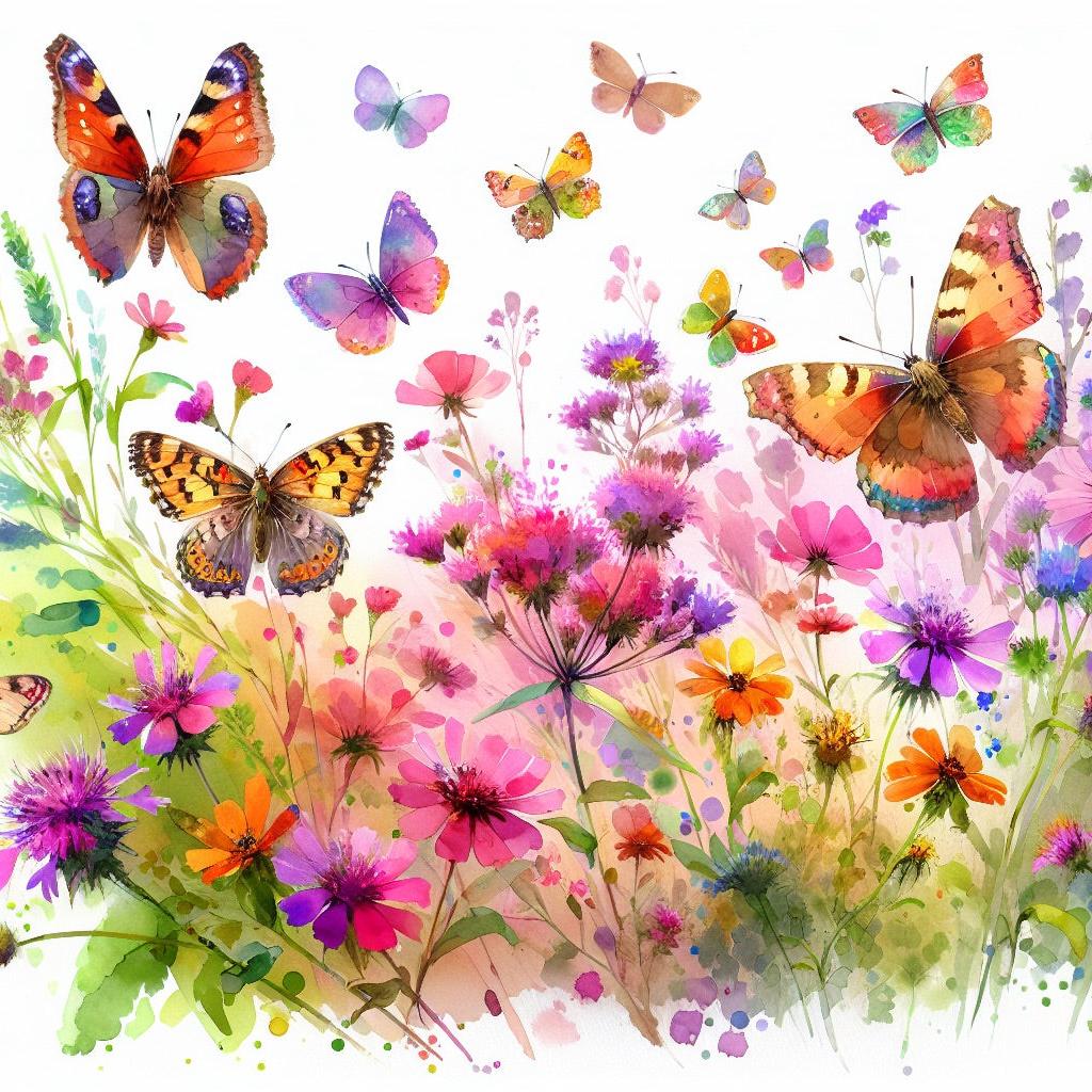 Papier peint papillons fleurs des champs