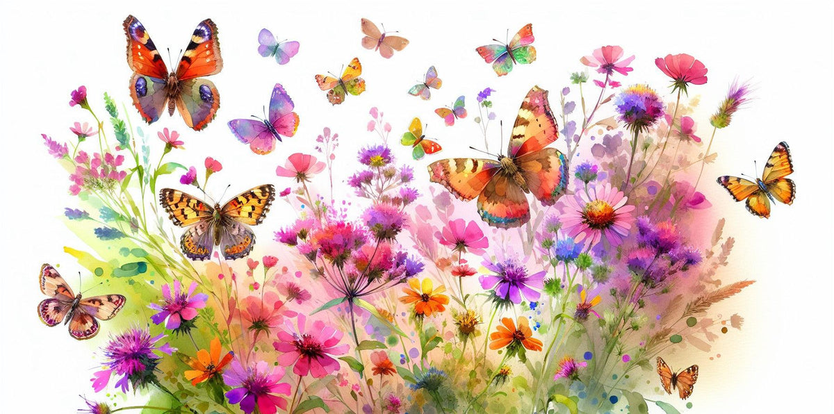 Papier peint papillons fleurs des champs
