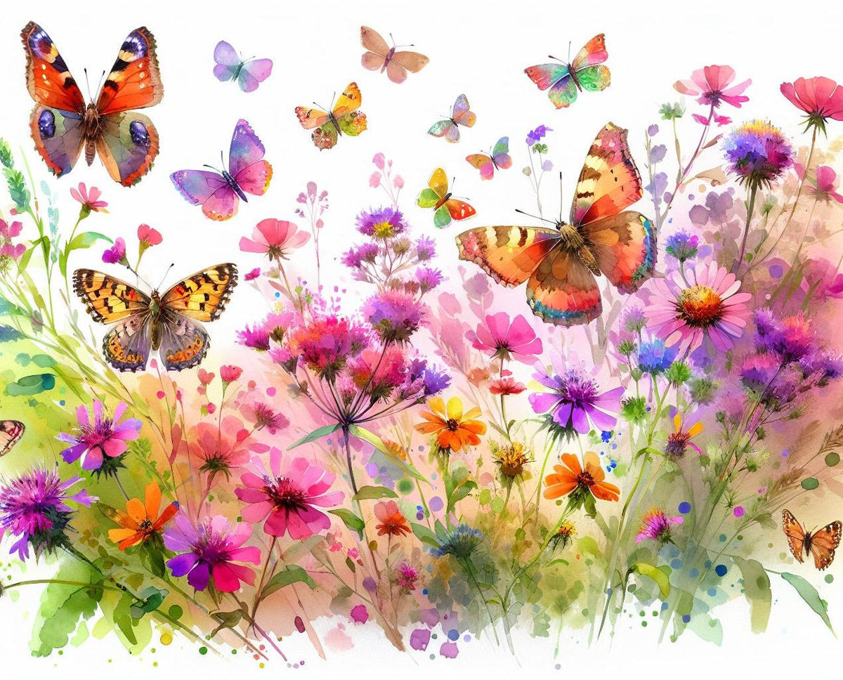 Papier peint papillons fleurs des champs