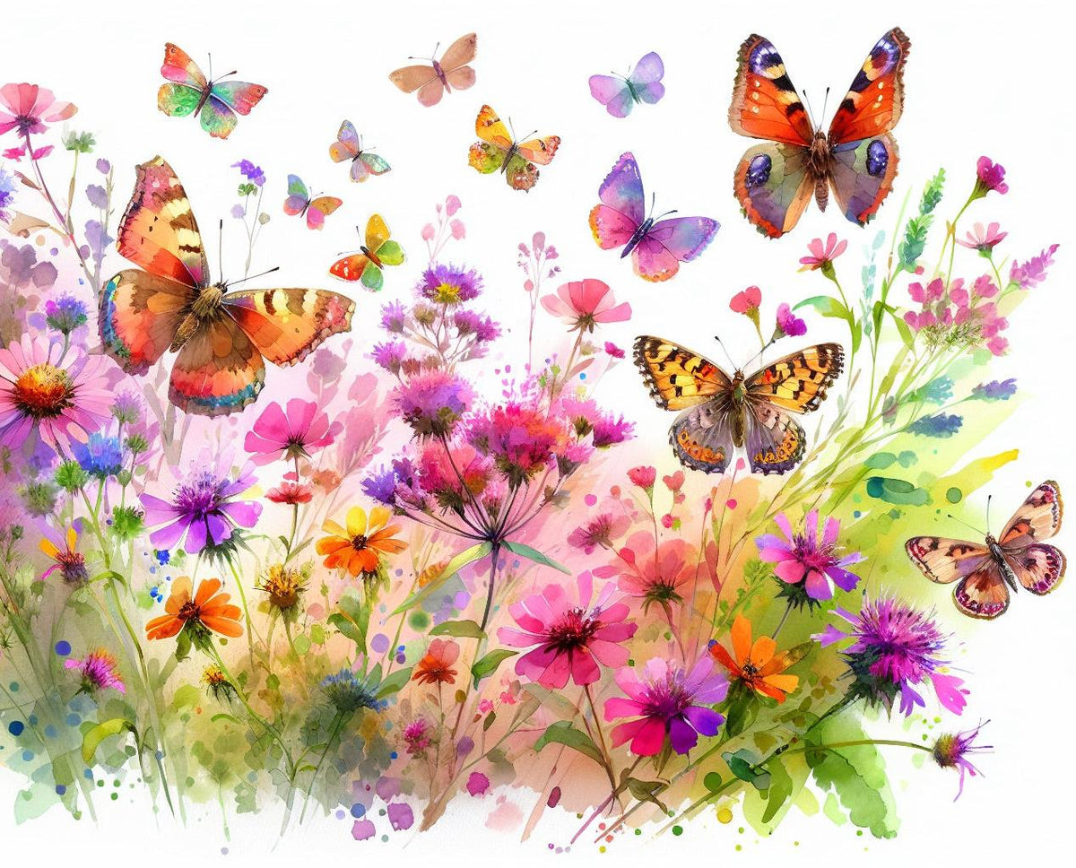 Papier peint papillons fleurs des champs