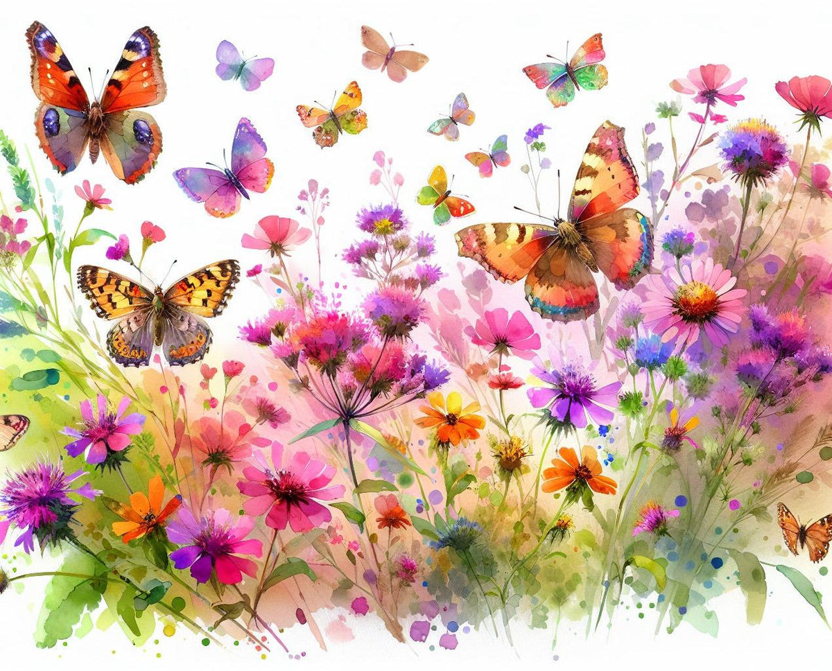 Papier peint papillons fleurs des champs