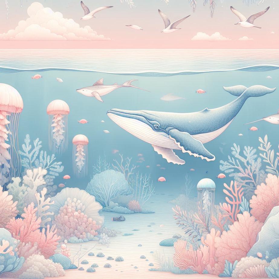 Papier peint marin méduses baleines et coraux
