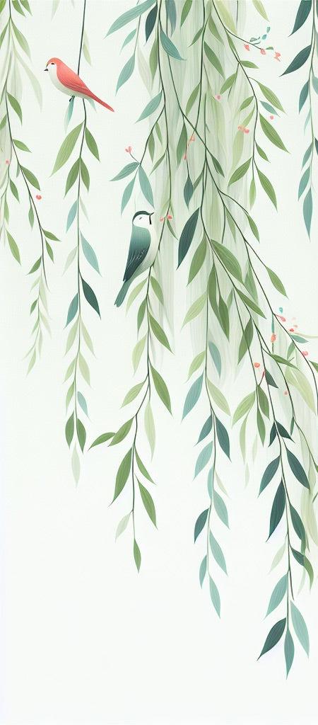 Papier peint feuillage oiseaux et feuilles tombantes