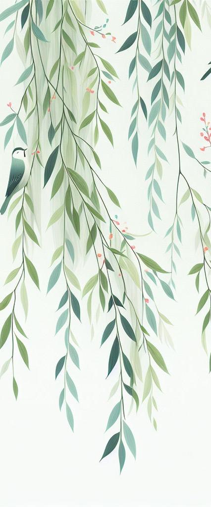 Papier peint feuillage oiseaux et feuilles tombantes