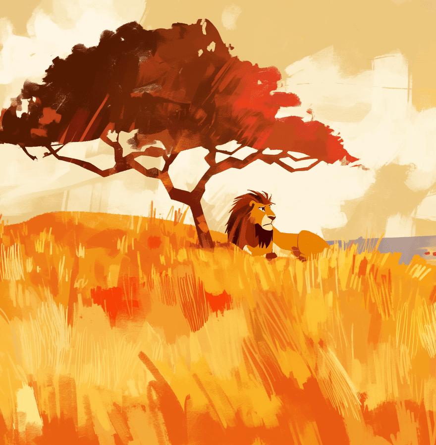 Papier peint lion roi de la savane