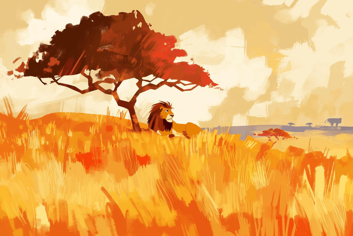 Papier peint lion roi de la savane