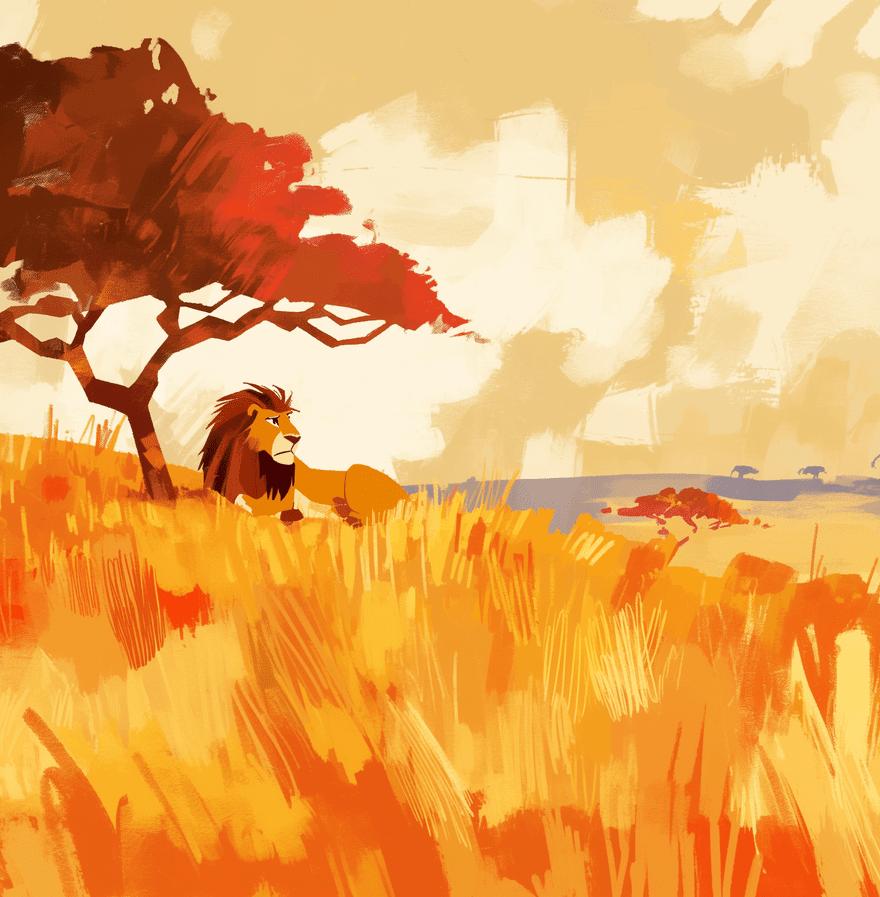 Papier peint lion roi de la savane