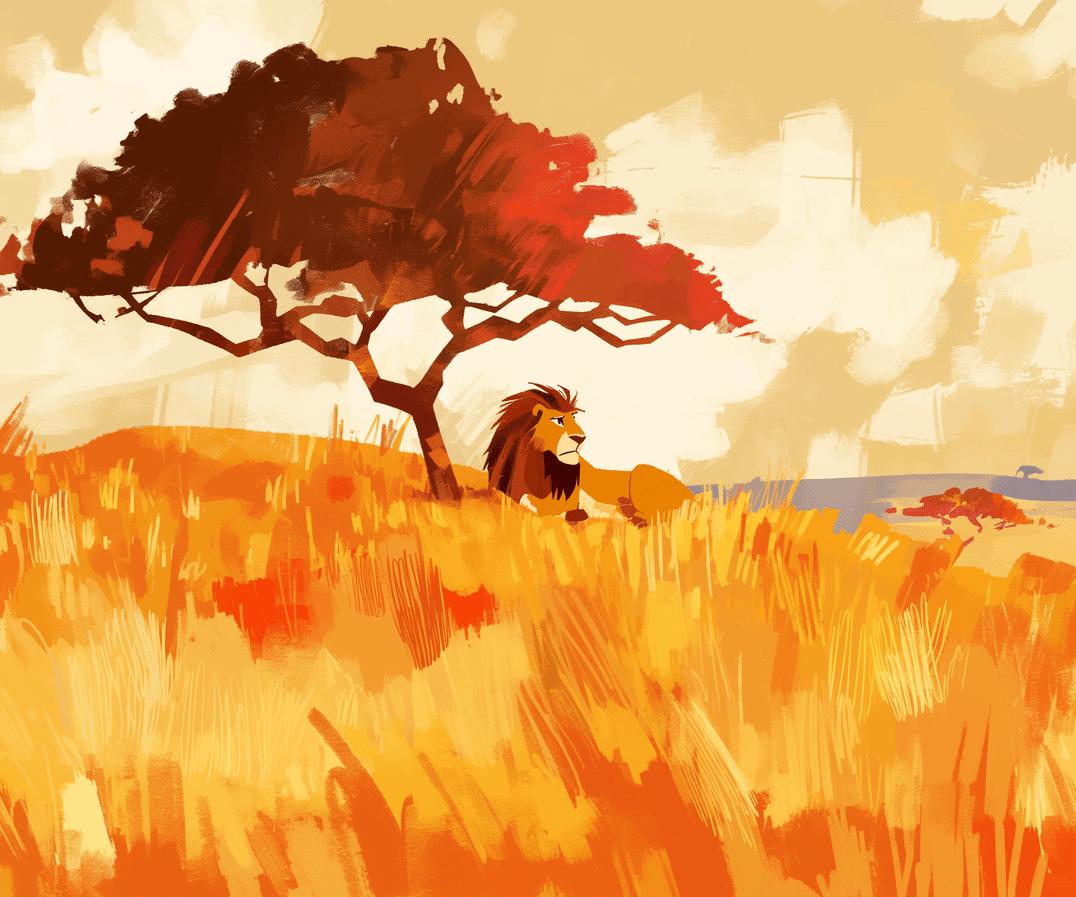 Papier peint lion roi de la savane