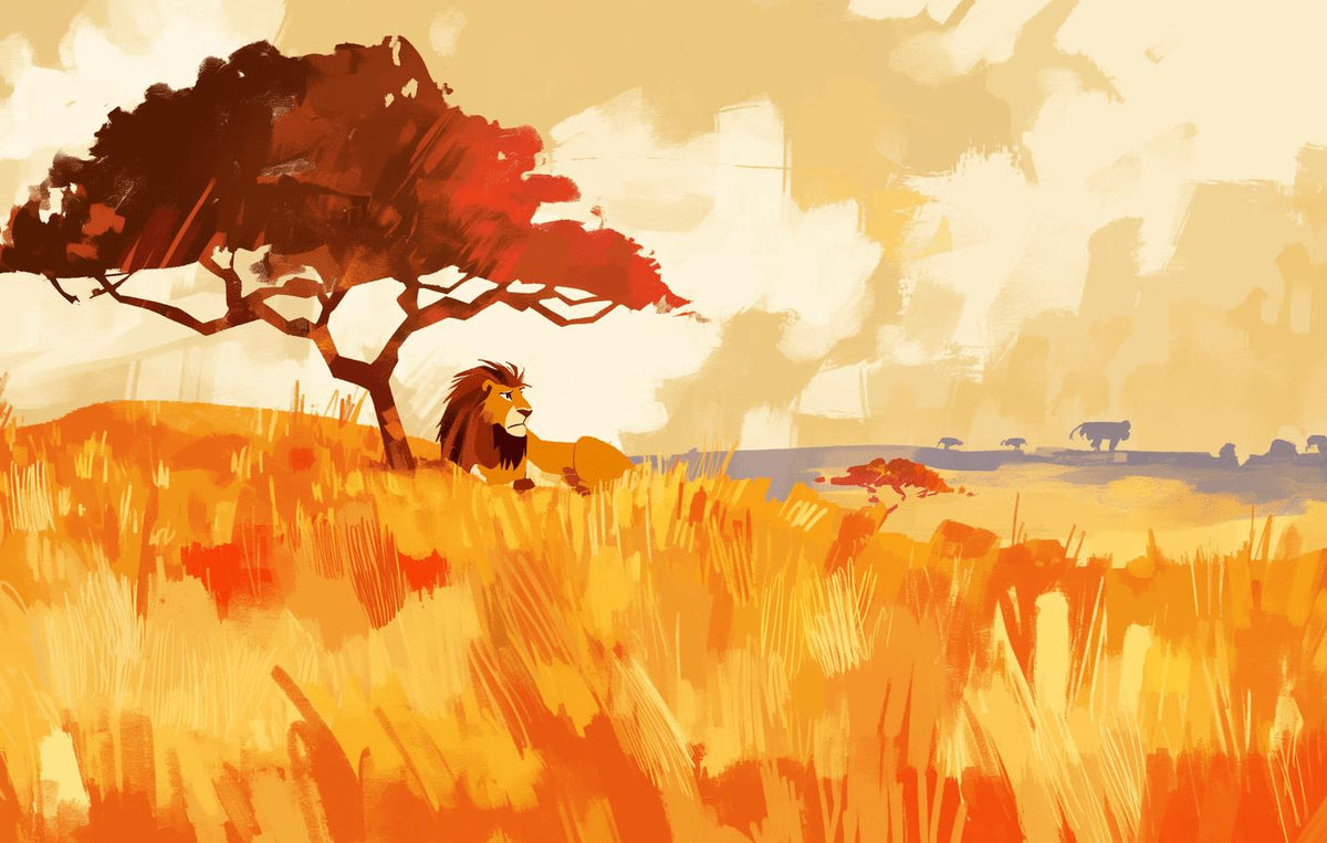 Papier peint lion roi de la savane