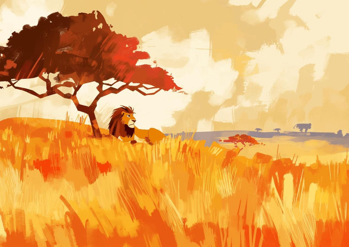 Papier peint lion roi de la savane