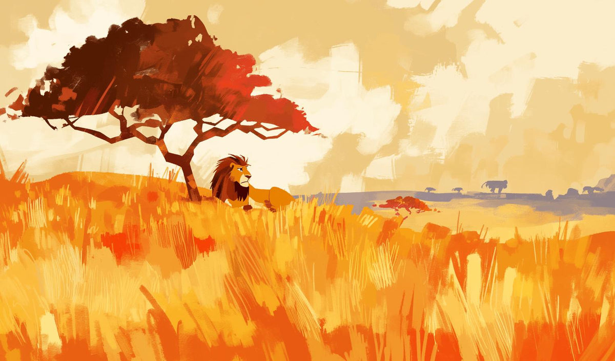 Papier peint lion roi de la savane