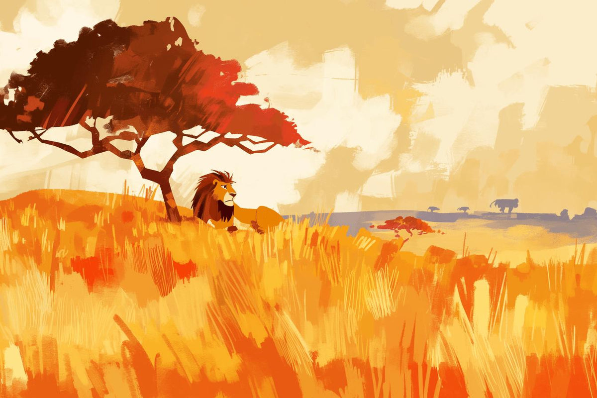 Papier peint lion roi de la savane