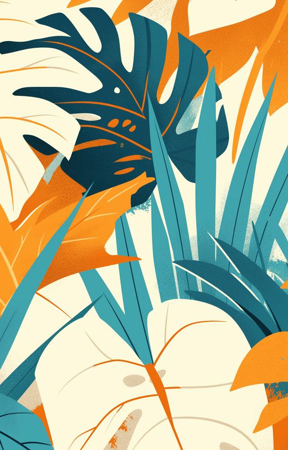 Papier peint feuillage pop art monstera et palmier