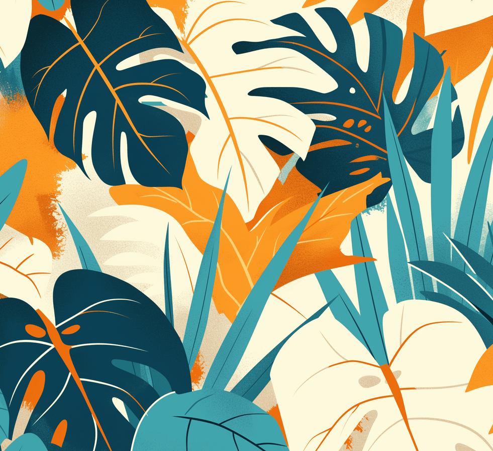 Papier peint feuillage pop art monstera et palmier