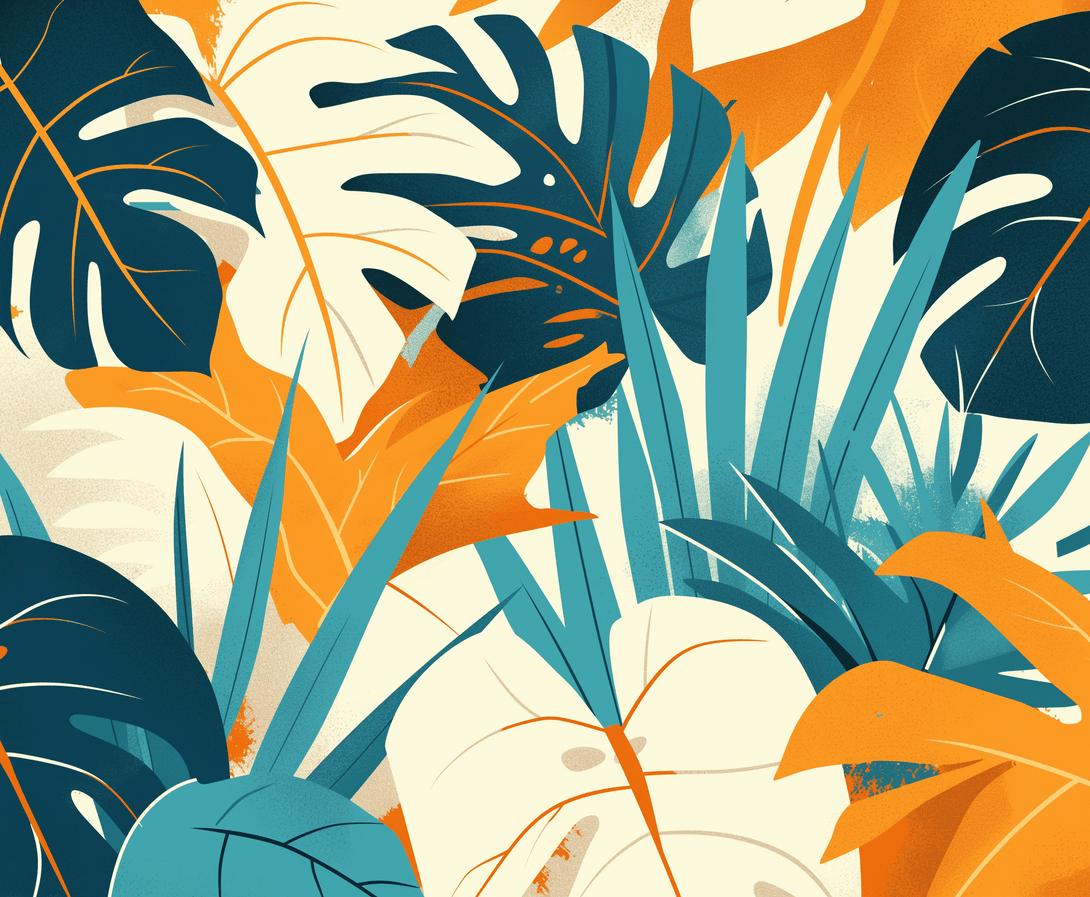 Papier peint feuillage pop art monstera et palmier