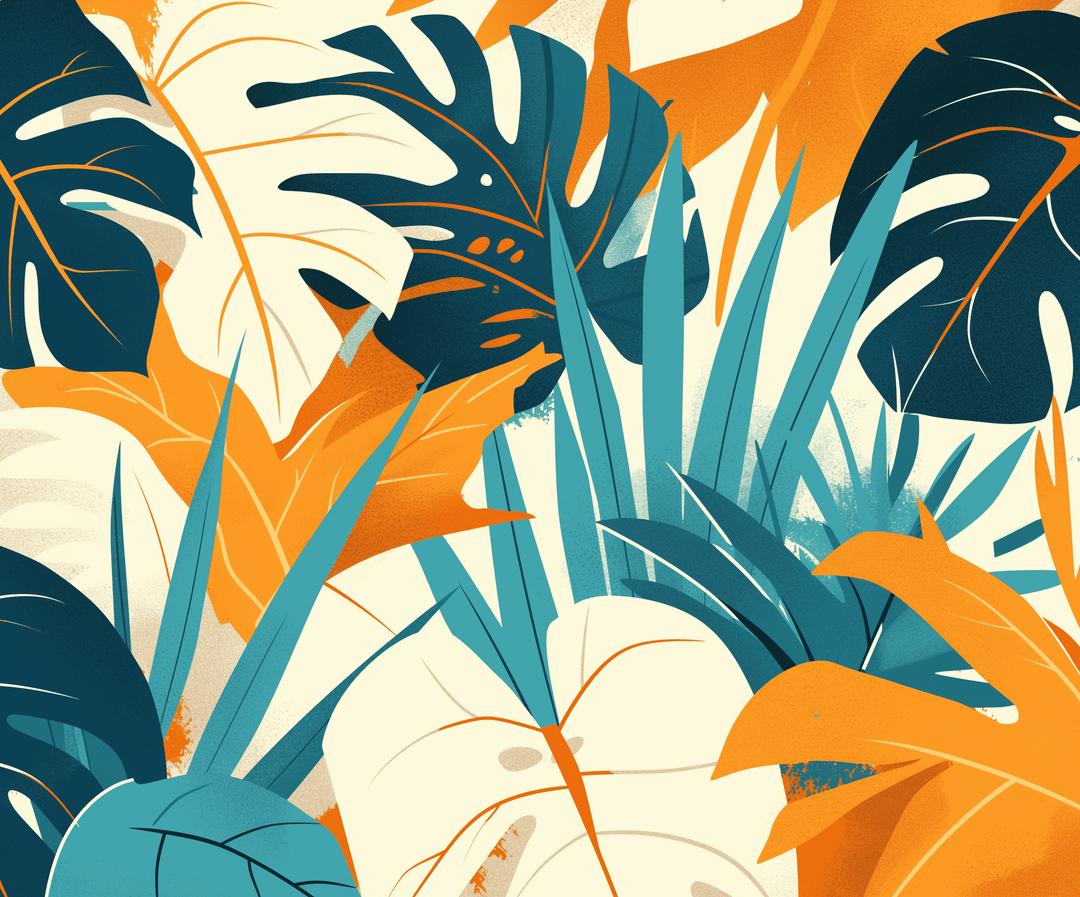 Papier peint feuillage pop art monstera et palmier