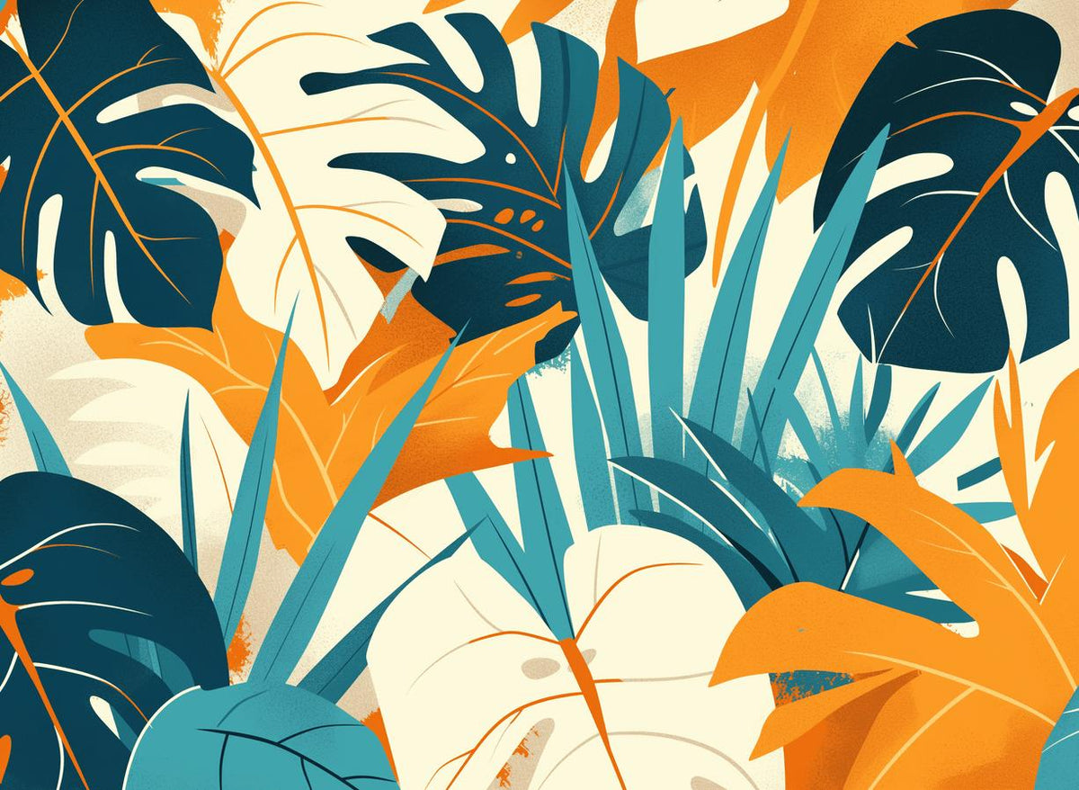 Papier peint feuillage pop art monstera et palmier