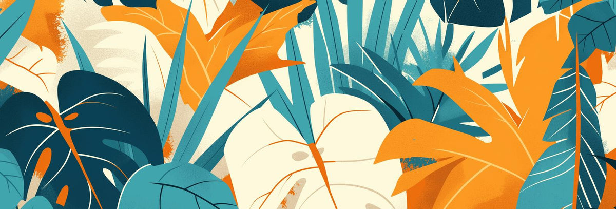 Papier peint feuillage pop art monstera et palmier