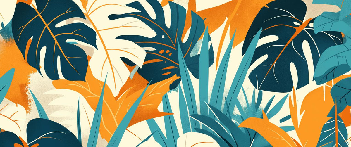 Papier peint feuillage pop art monstera et palmier