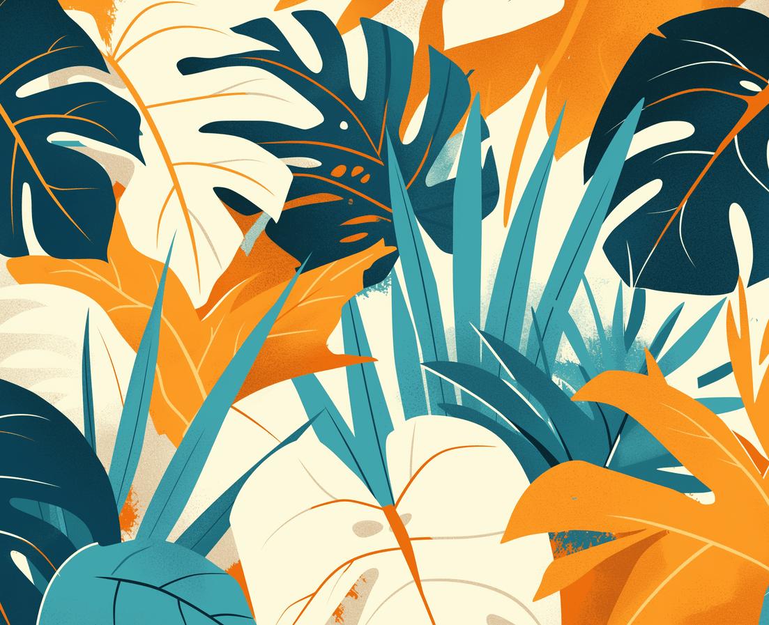 Papier peint feuillage pop art monstera et palmier
