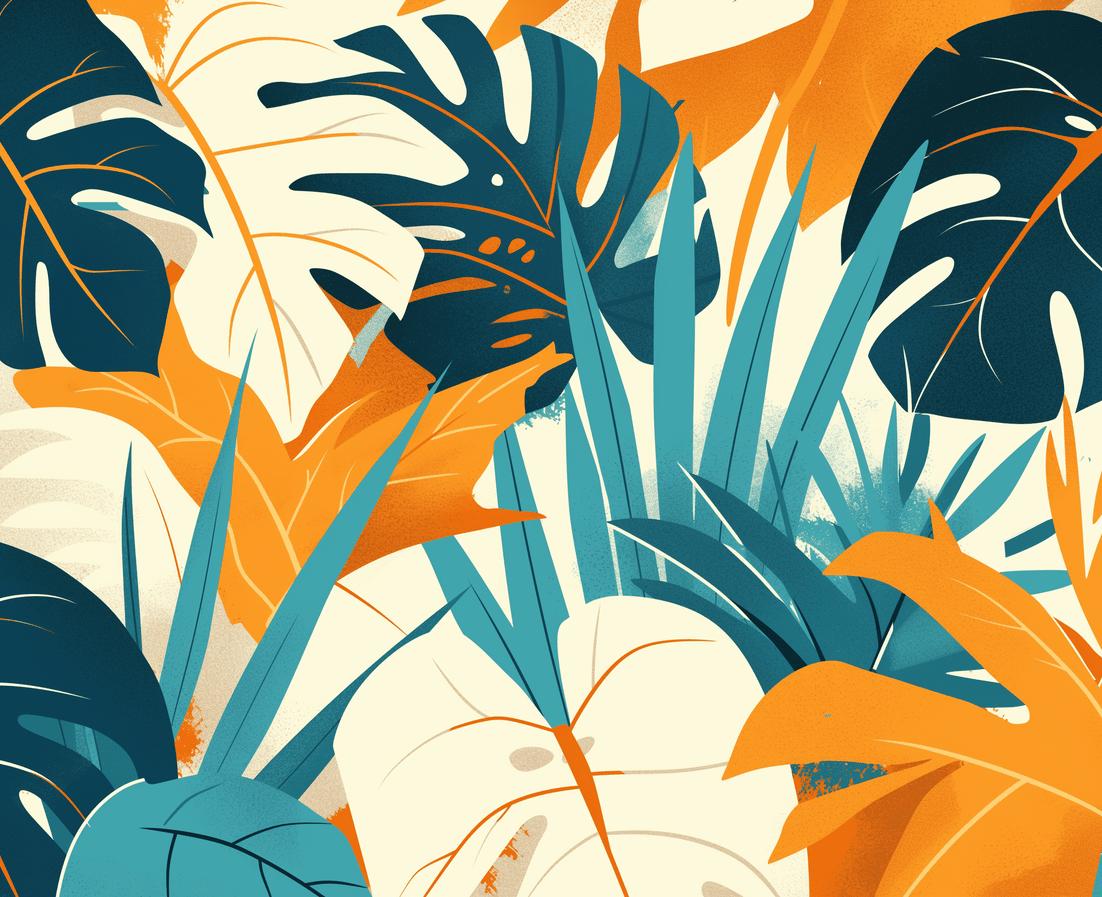 Papier peint feuillage pop art monstera et palmier