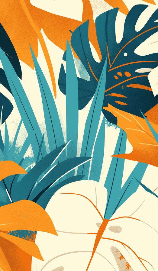 Papier peint feuillage pop art monstera et palmier