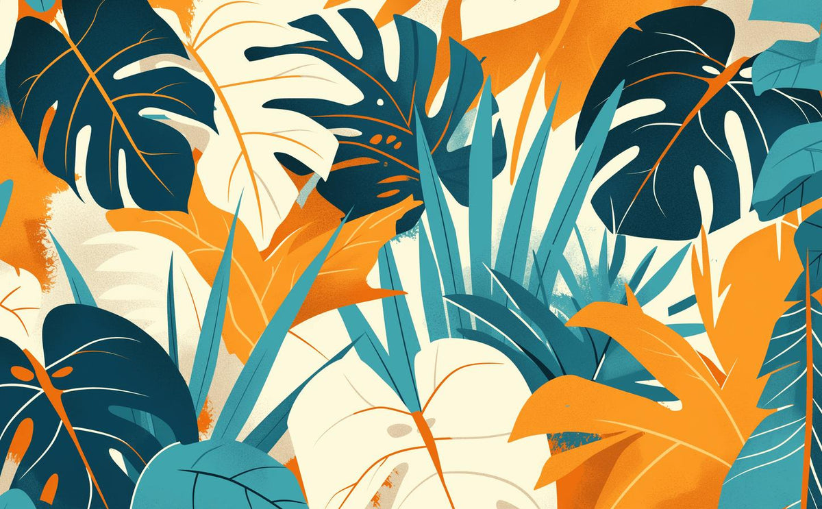 Papier peint feuillage pop art monstera et palmier