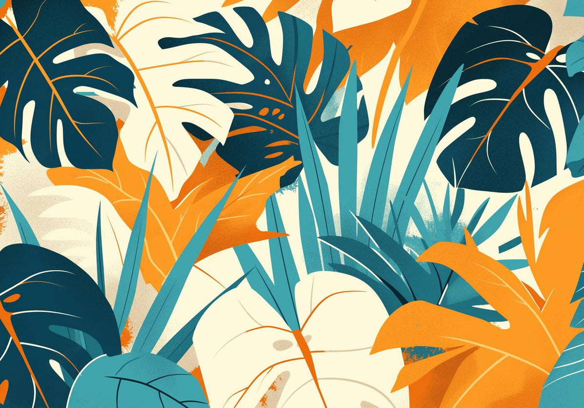 Papier peint feuillage pop art monstera et palmier
