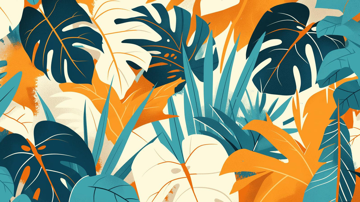 Papier peint feuillage pop art monstera et palmier