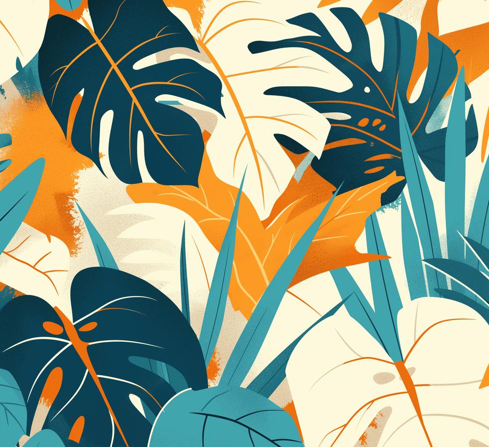 Papier peint feuillage pop art monstera et palmier